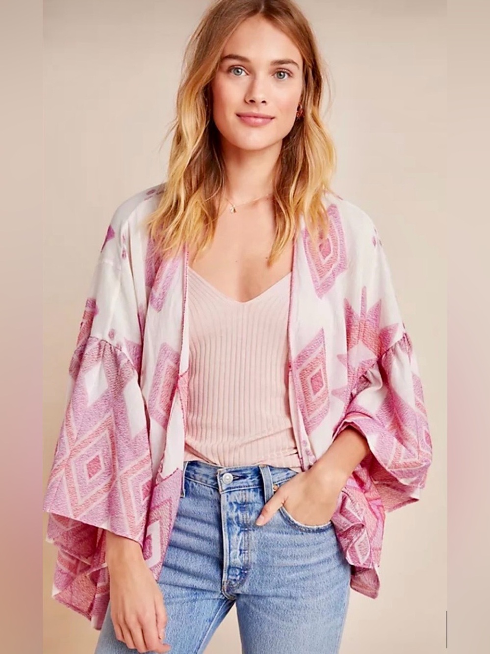 Anthropologie Jacinda Cropped Kimono Open Front Cardigan